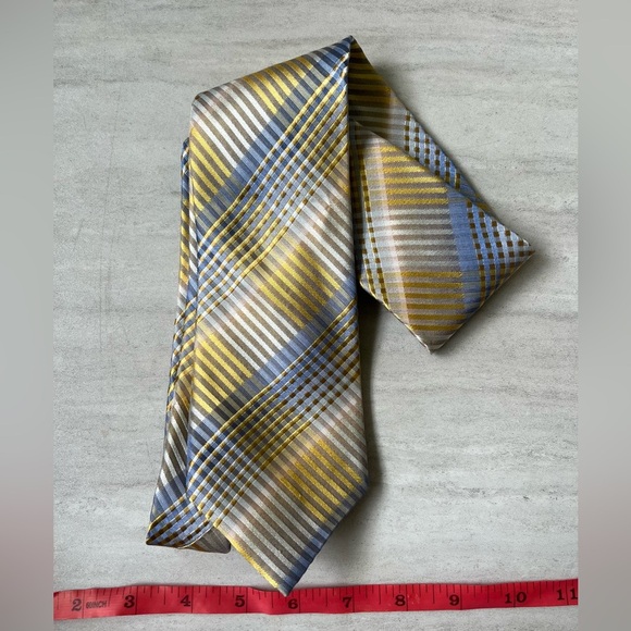 George 100% Silk Plaid Tie – Yellow Blue - Picture 1 of 4